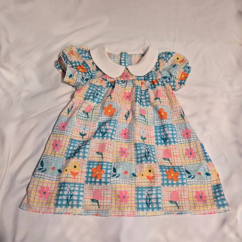 Vintage Style Toddler Floral Plaid Peter Pan Collar Dress 18-24M Cottagecore